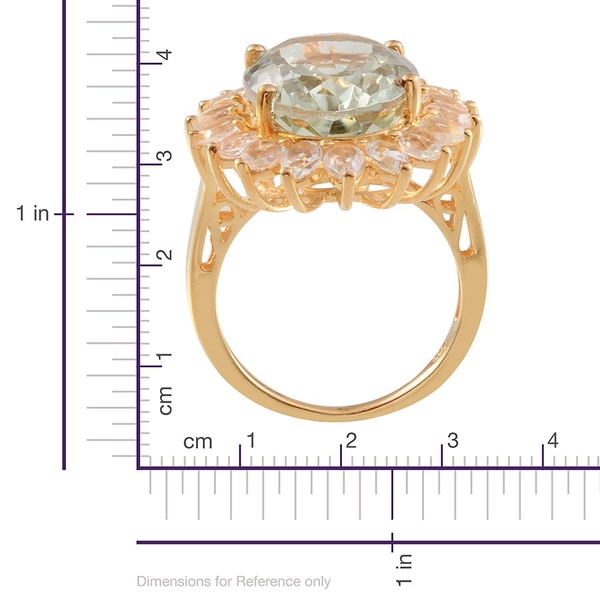 Green Amethyst (Ovl 8.50 Ct), White Topaz Ring in 14K Gold Overlay Sterling Silver 11.750 Ct.