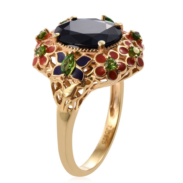 GP Kanchanaburi Blue Sapphire (Ovl 6.00 Ct), Chrome Diopside Floral Ring in 14K Gold Overlay Sterling Silver 6.420 Ct.