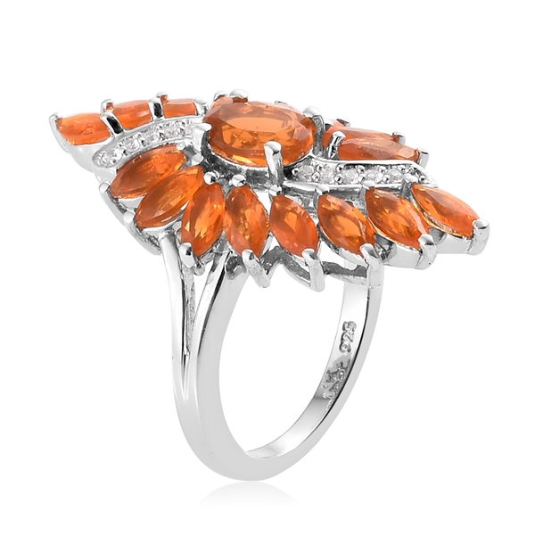 Jalisco Fire Opal (Ovl), Natural Cambodian Zircon Ring in Platinum Overlay Sterling Silver 2.250 Ct.