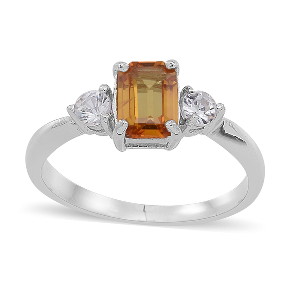 Yellow Sapphire (Oct 1.00 Ct), Natural Cambodian Zircon Ring in Rhodium Plated Sterling Silver 1.250
