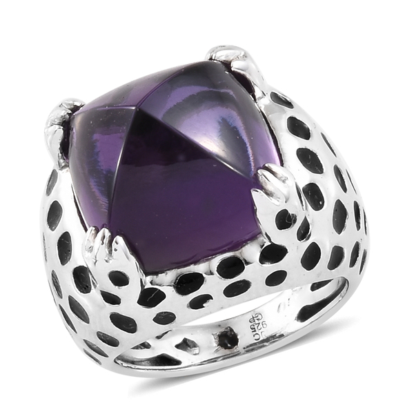 GP 17 Ct African Amethyst and Kanchanaburi Blue Sapphire Solitaire Ring in Platinum Plated Silver