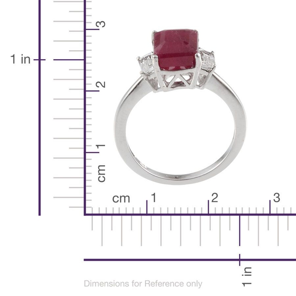 African Ruby (Oct 3.50 Ct), White Topaz Ring in Platinum Overlay Sterling Silver 4.000 Ct.