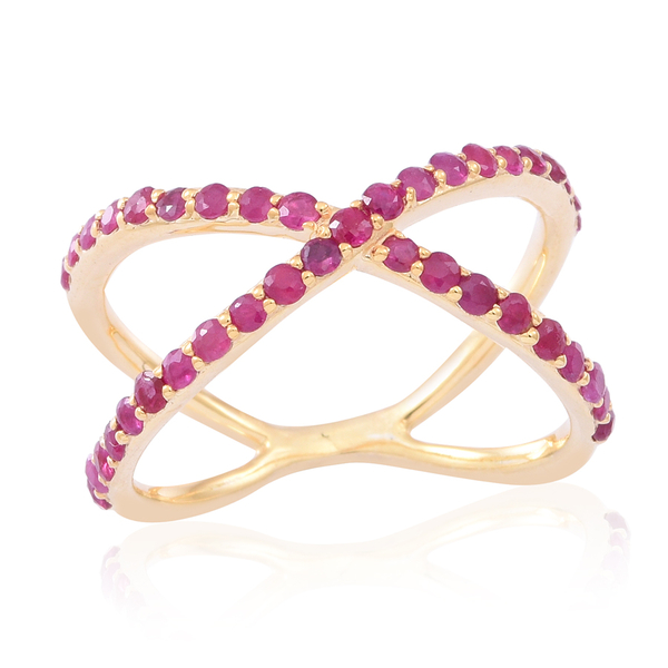 Ruby (Rnd) Criss Cross Ring in 14K Gold Overlay Sterling Silver 1.250 Ct.