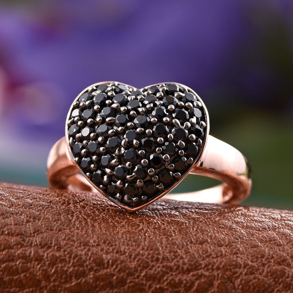 Boi Ploi Black Spinel Heart Silver Ring in Rose Gold Overlay 2.250 Ct.