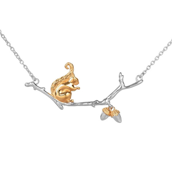 Squirrel with Acorn Nut Necklace (Size 18) in Platinum and Gold Overlay Sterling Silver, Silver wt 6