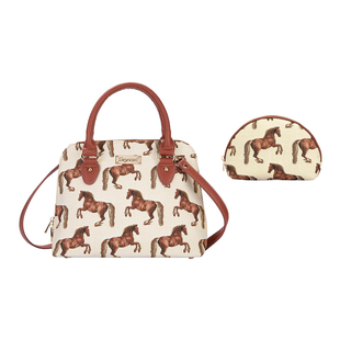 Signare Tapestry - 2 Piece Set Whistlejacket Design Convertible Handbag with Free Matching Cosmetic 