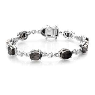 Meteorite and Natural Cambodian Zircon Bracelet (Size 7) in Platinum Overlay Sterling Silver 32.90 C