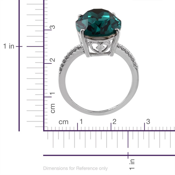 Lustro Stella  - Emerald Colour Crystal (Ovl) Ring in Platinum Overlay Sterling Silver