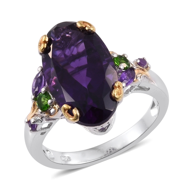 Lusaka Amethyst (Ovl), Chrome Diopside Ring in Platinum and Yellow Gold Overlay Sterling Silver 7.75