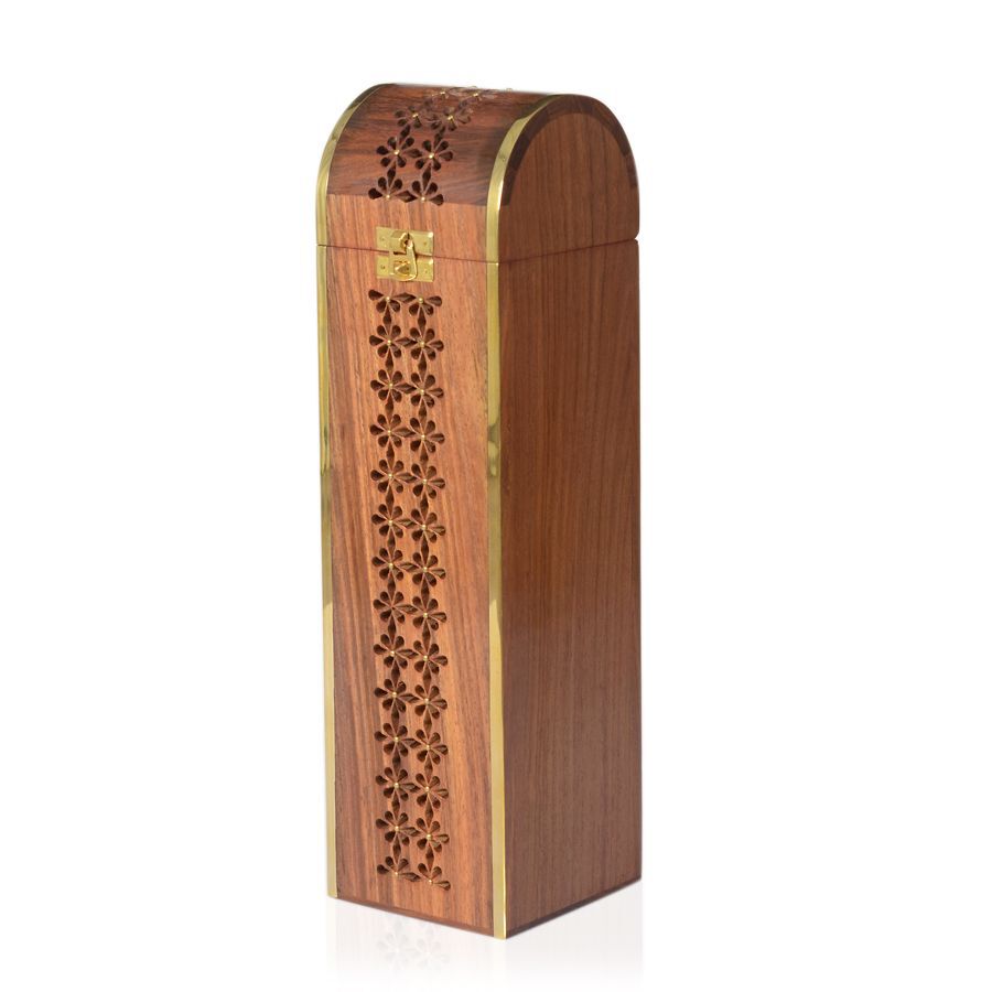 Inlay Indian Rosewood Floral Carved Wine Bottle Box (Size 35x10 Cm)