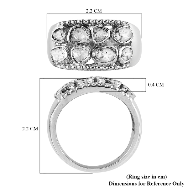 GP - Polki Diamond, Kanchanaburi Blue Sapphire Ring in Platinum Overlay Sterling Silver 0.51 Ct.