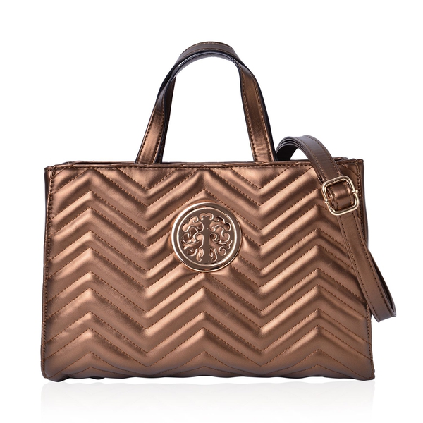 Bronze Colour ZigZag Pattern Tote Bag with Adjustable and Removable Shoulder Strap (Size 33X23X13.5 