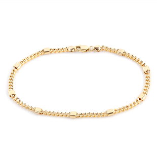 Italian Made- One Time Close Out Deal- 9K Yellow Gold Station Curb Bracelet (Size - 7.5) with Lobste