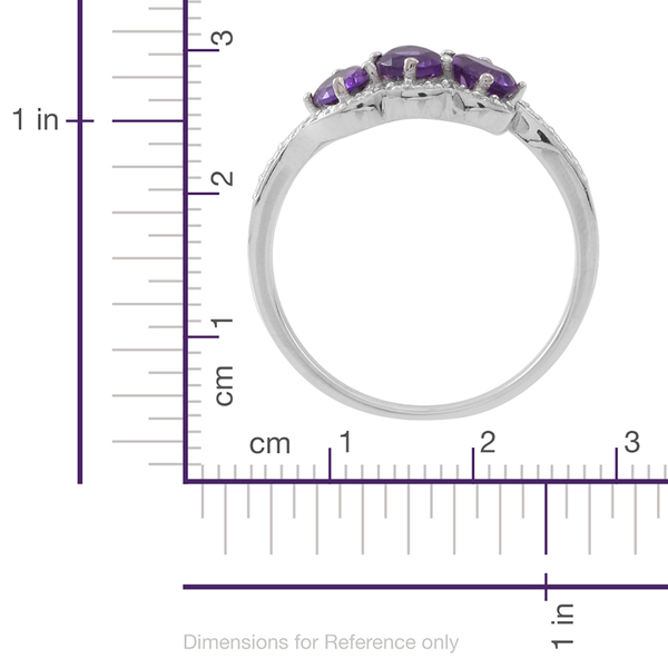 Natural Uruguay Amethyst (Ovl) Trilogy Ring in Rhodium Plated Sterling Silver 1.250 Ct.