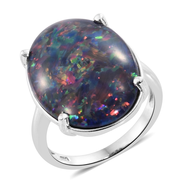 Exclusive Edition- Rare Size AAA Australian Boulder Opal (Ovl 25x18 mm) Ring in Platinum Overlay Ste
