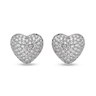 Simulated Diamond Heart Stud Earrings (with Clasp) in Silver Tone