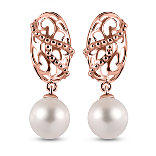 RACHEL GALLEY White Edison Pearl Dangling Earrings (with Push Back) in Vermeil Rose Gold Overlay Ste