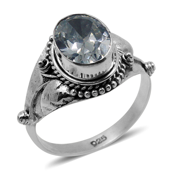 Royal Bali Collection AAA Simulated White Diamond (Ovl) Solitaire Ring in Sterling Silver 2.650 Ct.