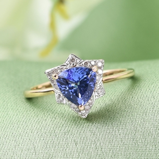 GP Italian Garden Collection 9K Yellow Gold  Tanzanite, Diamond and Kanchanaburi Blue Sapphire Ring 