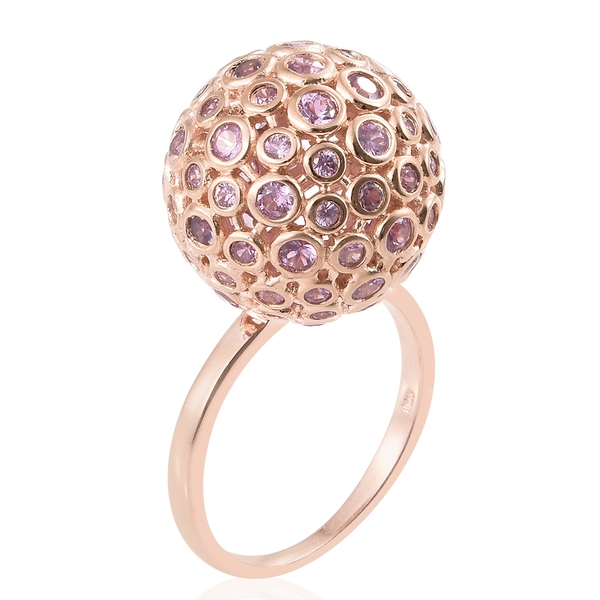 Designer Inspired- Bezel Set Pink Sapphire (Rnd) Cocktail Ring in Rose Gold Overlay Sterling Silver 4.500 Ct. Silver wt 8.97 Gms.No of Pink Sapphire Studded 83 Pcs
