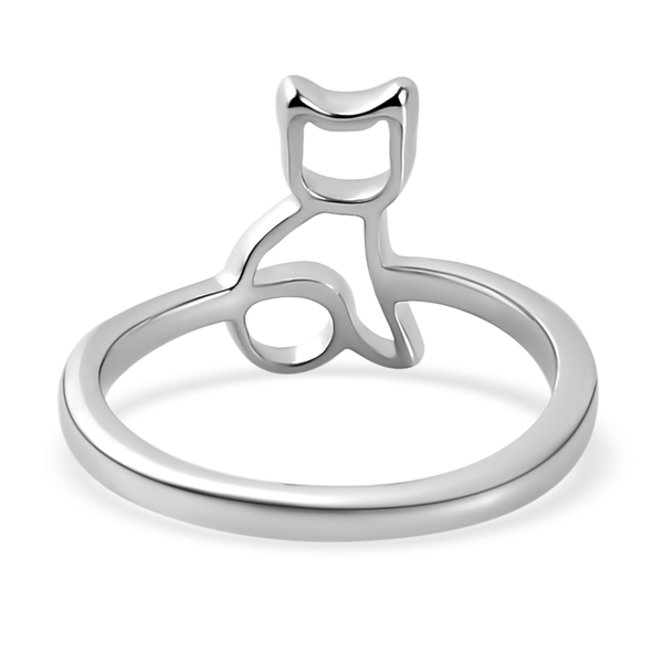 Platinum Overlay Sterling Silver Cat Band Ring