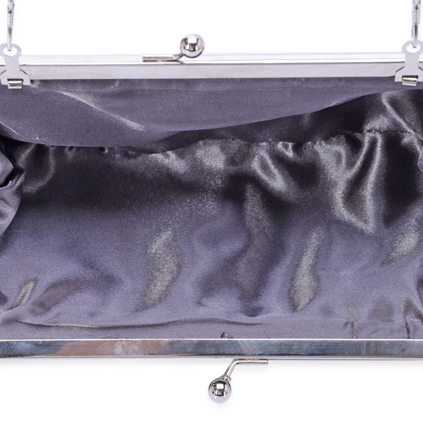 Grey Colour Glitter Clutch Bag with Removable Chain Strap (Size 24x13 Cm)