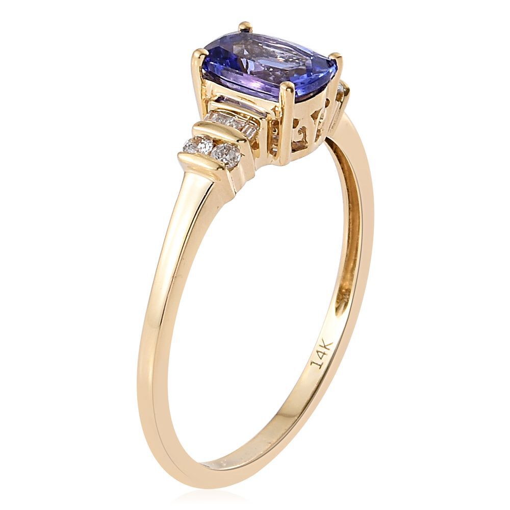 New York Collection - 14K Y Gold Tanzanite (Cush 1.00 Ct), Diamond Ring 1.100 Ct.