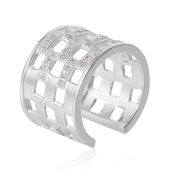 Simulated White Diamond Adjustable Band Ring in Platinum Bond
