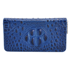 100% Genuine Leather Croc Embossed Wallet with Zipper Closure (Size 20x11x2Cm) - Blue