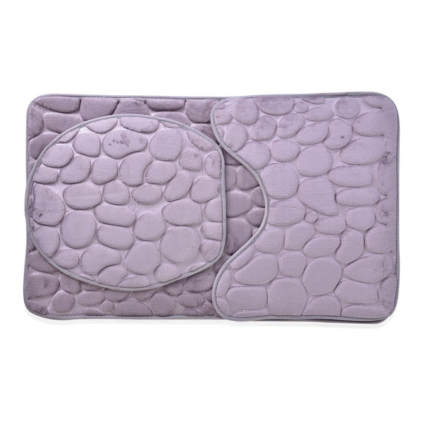 Set of 3 - Grey Colour Stone Pattern Bath Mat with Sponge Filling (Size 80x50, 44x38 and 40x38 Cm)
