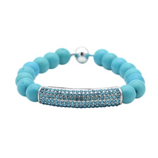 Turquoise Blue Howlite and Blue Austrian Crystal Beads Bracelet (Size - 8.5)