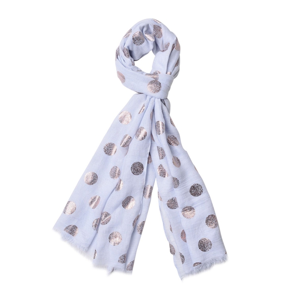 Golden Polka Dots Pattern Sky Blue Colour Scarf with Fringes (Size 180X70 Cm)