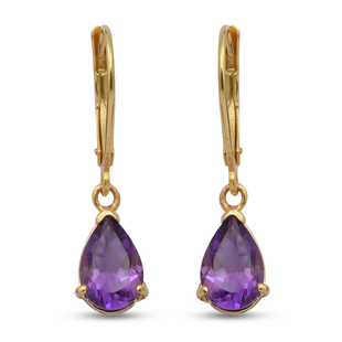 2.32 Ct Amethyst Solitaire Drop Earrings in Gold Plated Sterling Silver