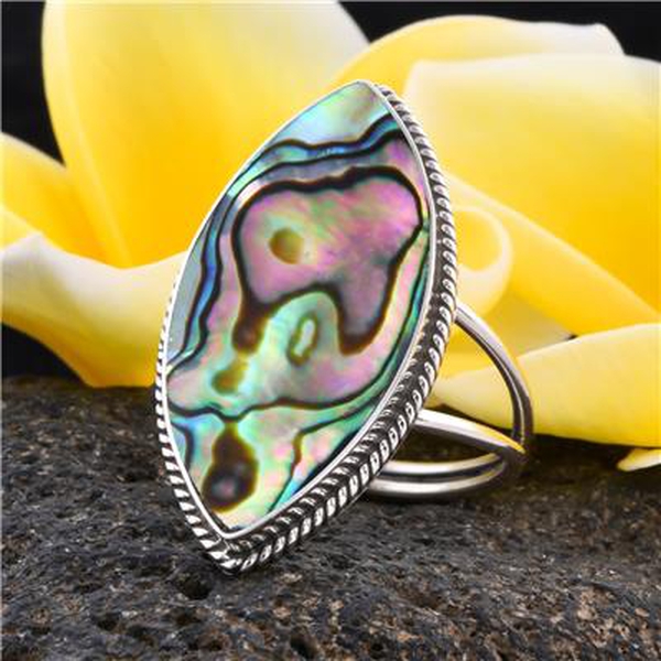 Royal Bali Collection - Abalone Shell Ring in Sterling Silver, Silver wt. 4.07 Gms