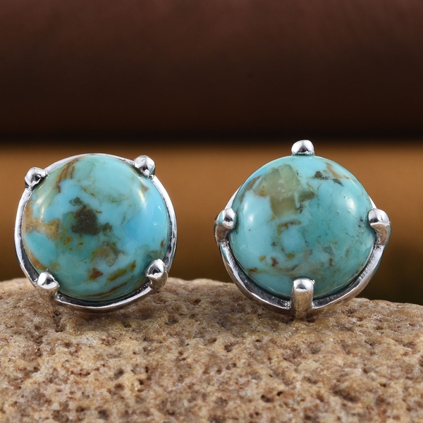 Arizona Matrix Turquoise (Rnd) Stud Earrings in Platinum Overlay Sterling Silver 3.000 Ct.