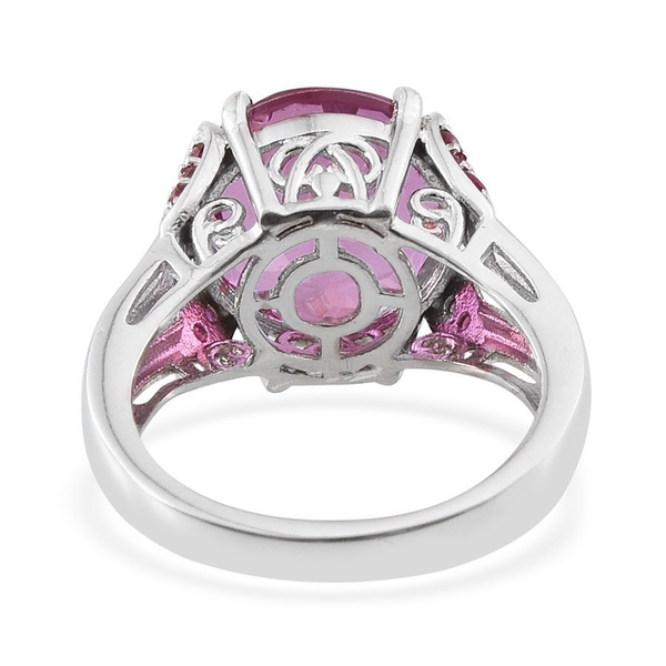Kunzite Colour Quartz (Rnd 9.00 Ct), Ruby Ring in Platinum Overlay Sterling Silver 9.400 Ct.