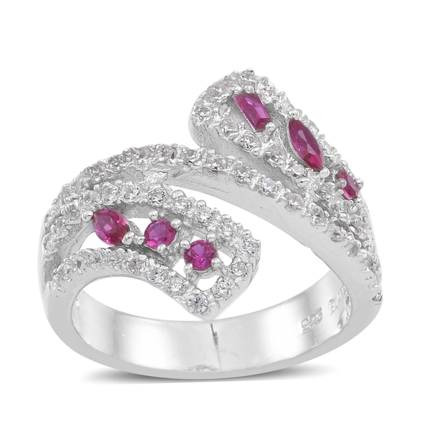 ELANZA AAA Simulated Ruby (Mrq), Simulated White Diamond Ring in Rhodium Plated Sterling Silver