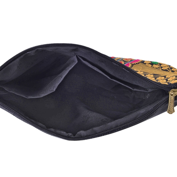 Shanghai Collection Multi Colour Floral Embroidered Clutch or Sling Bag with Removable Shoulder Strap (Size 34X32X7 Cm)