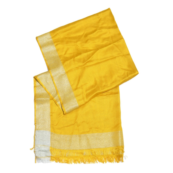 100% Modal Spectra Yellow and Silver Colour Scarf with Fringes (Size 180X70 Cm)