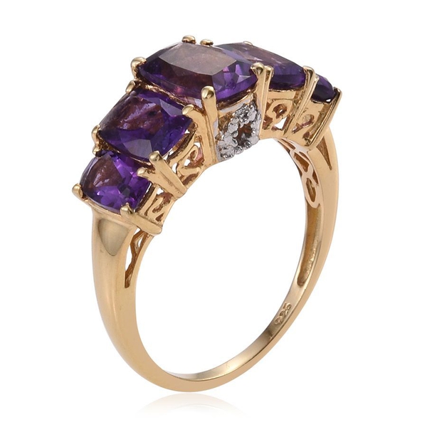 Lusaka Amethyst (Cush 1.25 Ct) 5 Stone Ring in 14K Gold Overlay Sterling Silver 4.000 Ct.