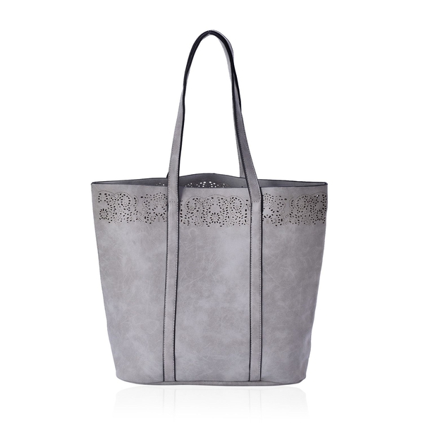 Grey Colour Tote Bag (Size 43.5x35x32x12 Cm)