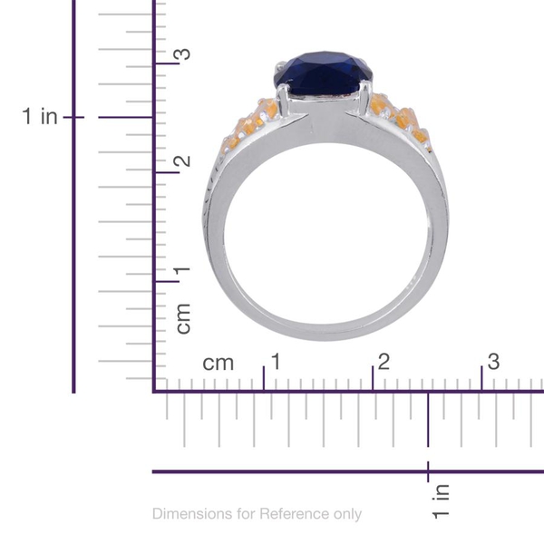 Elements - Indicolite Colour Crystal (Cush 3.00 Ct), Simulated Citrine Ring in Sterling Silver 4.250 Ct.