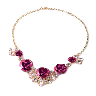 Simulated Pink Sapphire and White Austrian Crystal Rose Necklace (Size 22 with Extender)