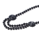Flower Carved Black Jade and Shungite Beads Necklace (Size 20) in Rhodium Overlay Sterling Silver 447.50 Ct.