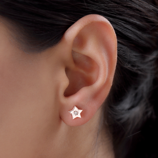 Champagne Diamond Star Stud Earrings (With Push Back) in Rose Gold Overlay Sterling Silver