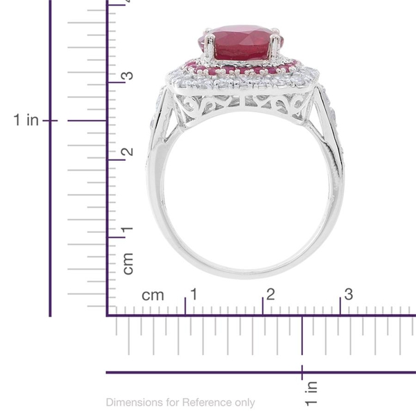 African Ruby (Rnd 5.25 Ct), Ruby and White Zircon Ring in Rhodium Plated Sterling Silver 7.350 Ct.