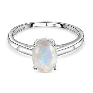 Rainbow Moonstone Solitaire Ring in Sterling Silver 1.20 Ct.