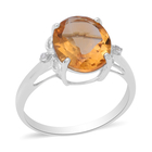 One Time Deal- Citrine (Ovl 12x10mm) and Natural Cambodian Zircon Ring (Size N) in Rhodium Overlay Sterling S