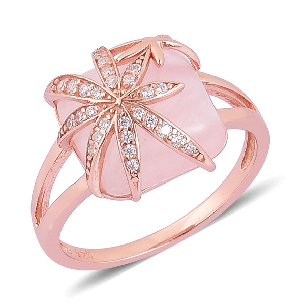 Rose Quartz and Simulated White Diamond Ring in Rose Gold Overlay Sterling Silver 5.800 Ct.