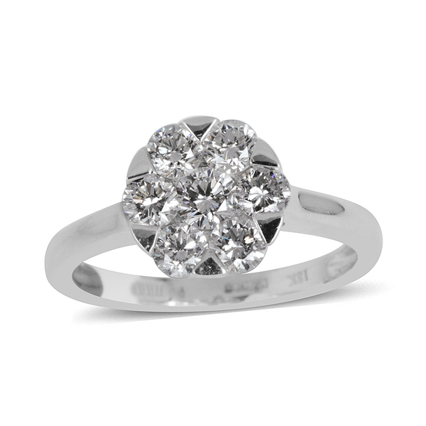 ILIANA 18K W Gold 7 Stone 1Ct. Diamond Cluster Ring, IGI Certified (SI/ F-G)